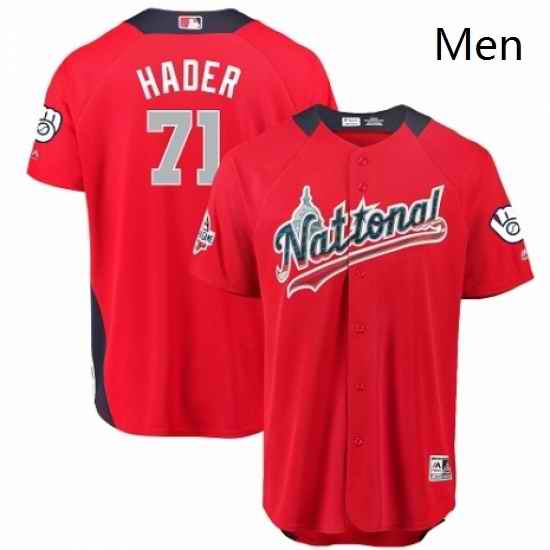 Mens Majestic Milwaukee Brewers 71 Josh Hader Game Red National League 2018 MLB All Star MLB Jersey